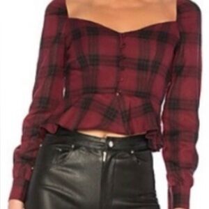 By the Way Marrie Plaid Peplum Top